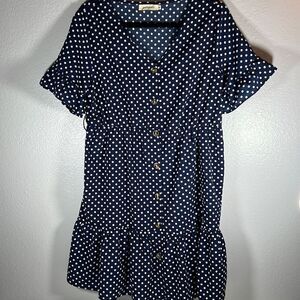 Yingkis Women’s Blue & White Polka Dot V-Neck Swing Dress. Blue & White. Size Me